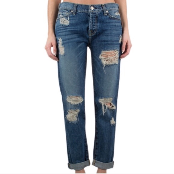 7 For All Man Kind Josefina Boyfriend Denim Ripped Jeans - Picture 2 of 4